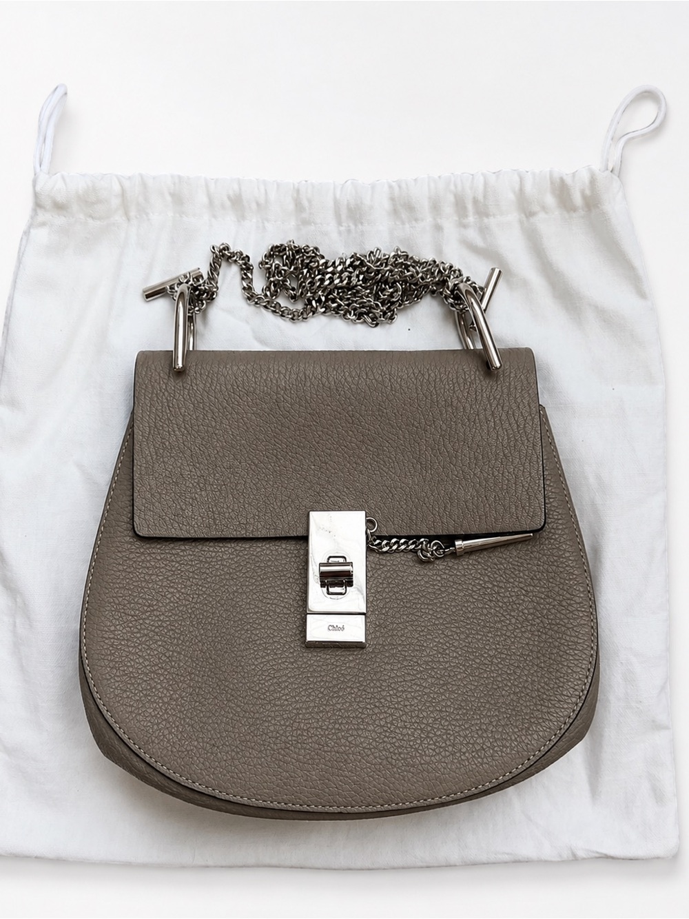 CHLOE Grained Lambskin Drew Shoulder Bag in Motty Grey